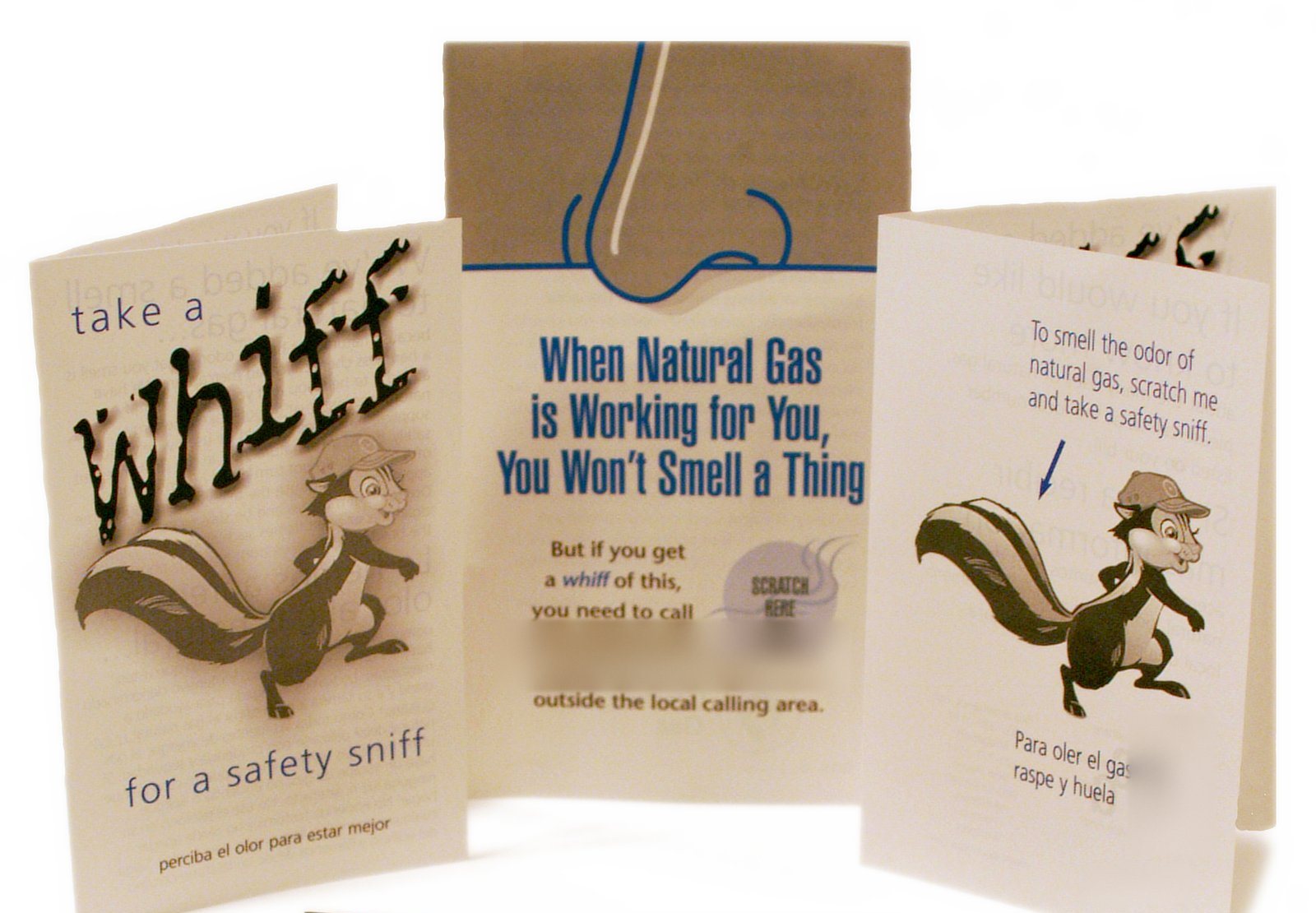 Assorted folded scratch-and-sniff natural gas safety cards